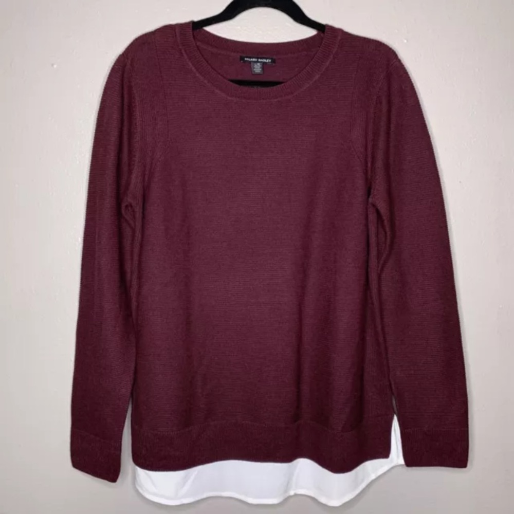 Hilary Radley Maroon Long Sleeve Shirt Size Large Viscose Media Crewneck Sweater